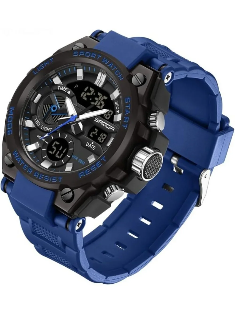 Men's Blue Analog Quartz Sports Waterproof Military Tactical LED Digital Watch
